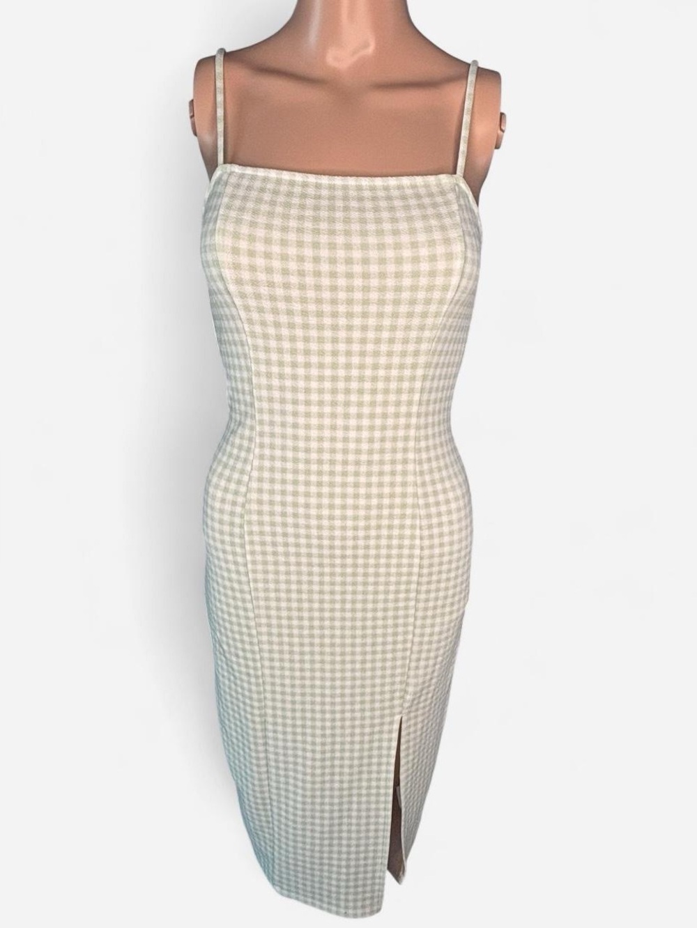 Vintage-Style Green Gingham Midi Dress